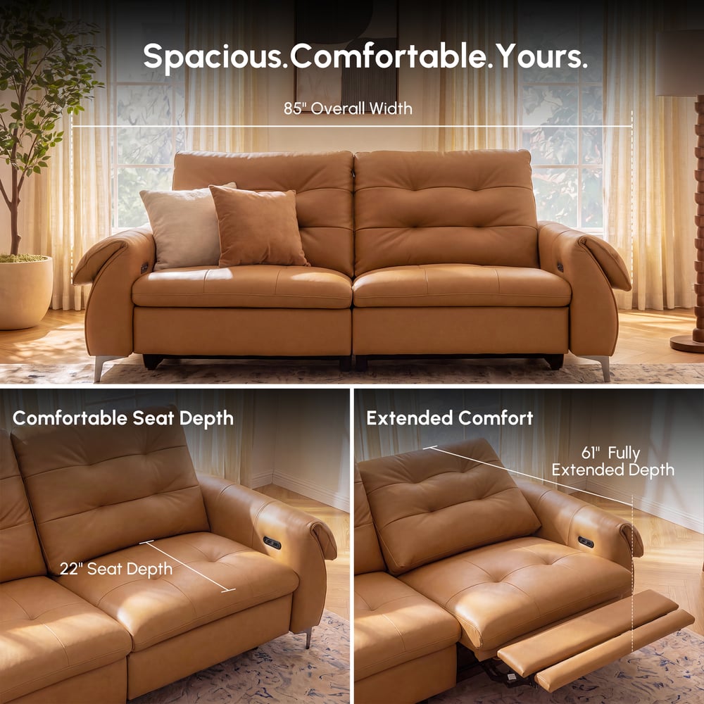 85" 2-Seater Genuine Leather Power Reclining Sofa with USB & USB-C Charging Ports window image