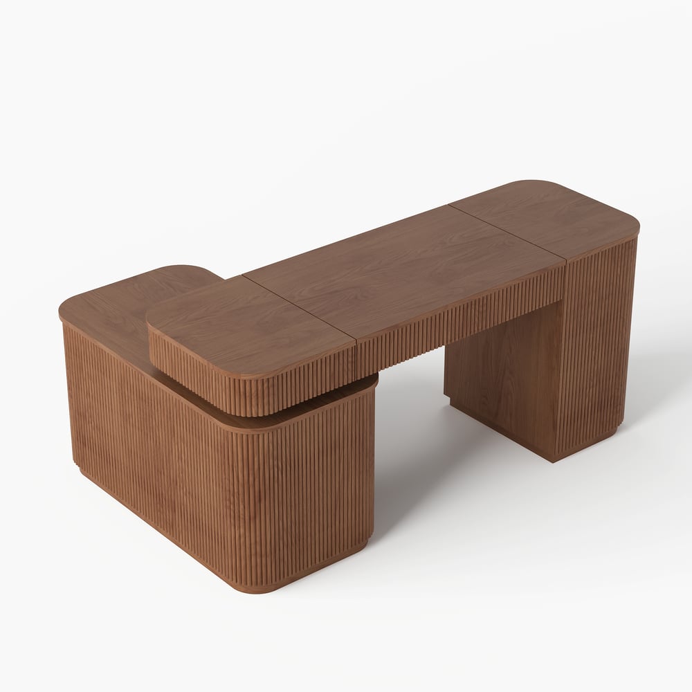 Modern 60" L-Shape Walnut Executive Desk with Drawers & Cabinet Right Hand window image
