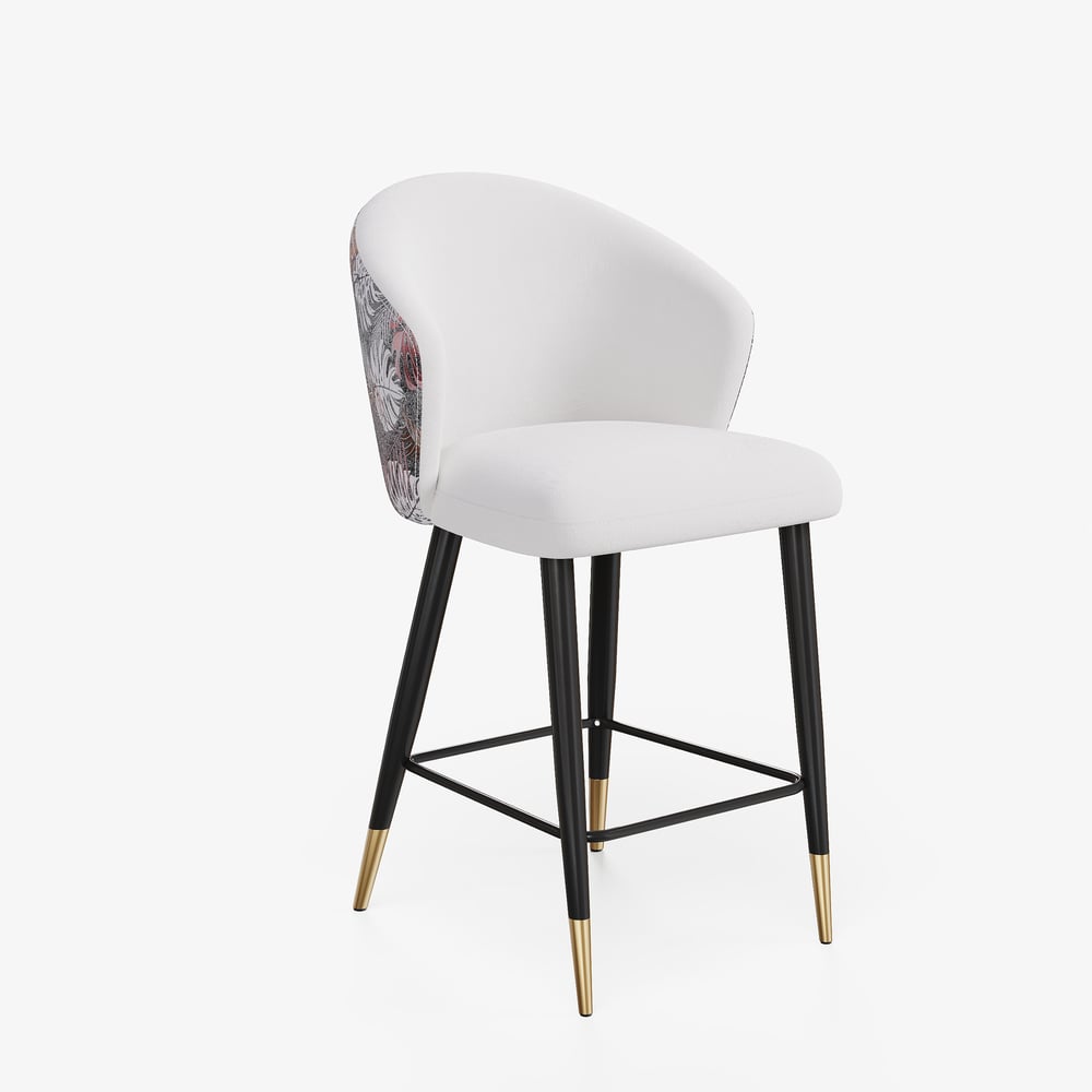 Modern White Velvet Counter Stool with Upholstered, 1 Piece window image