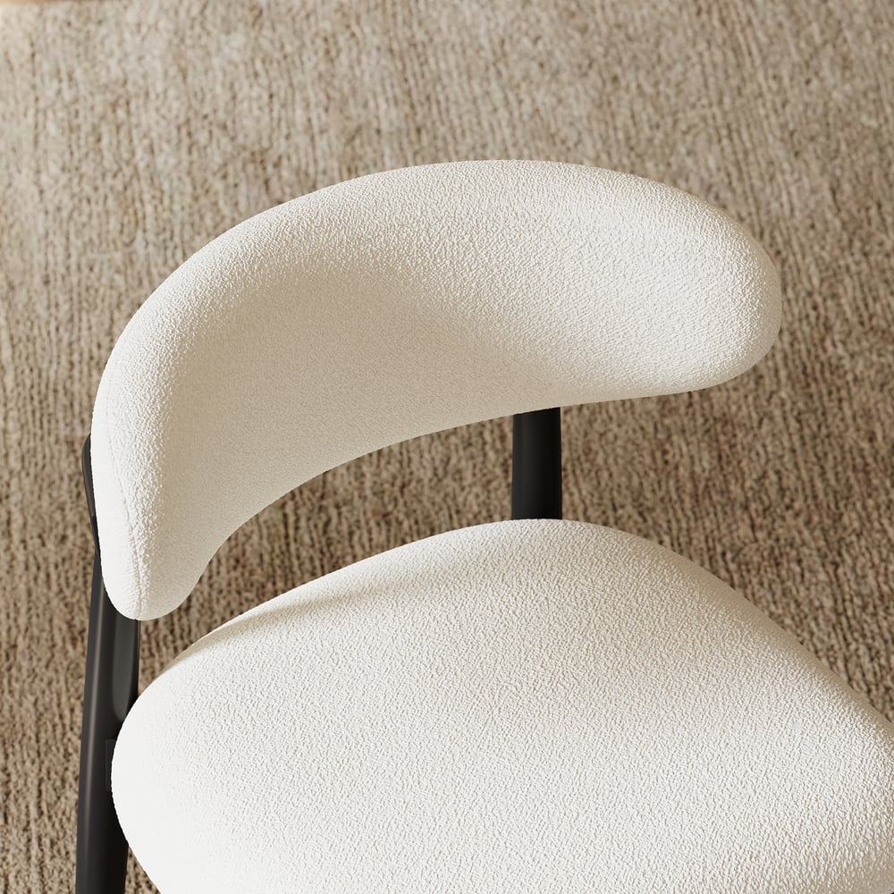 Modern Boucle Dining Chair with Black Rubber Wood Legs, 1 Piece window image