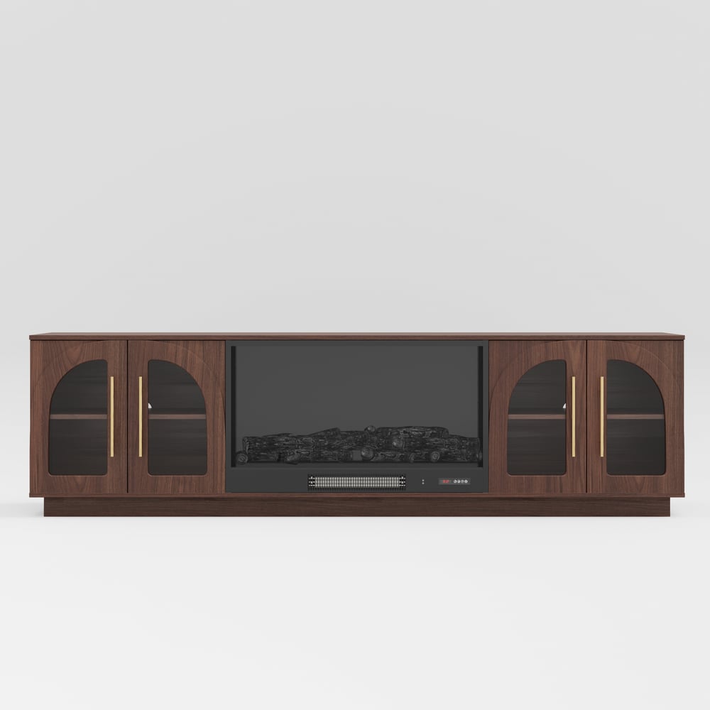 Arune 80" Arched Glass Doors Electric Fireplace TV Stand with Remote Control window image