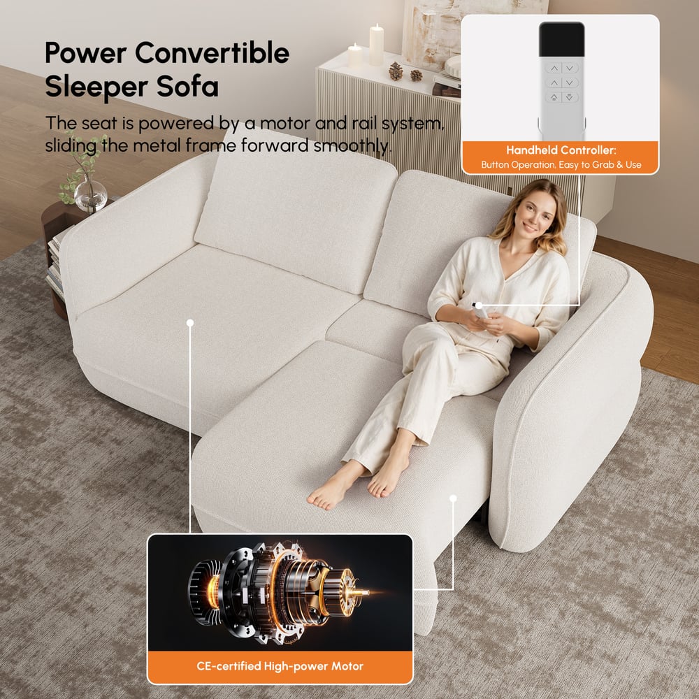 Modern 87" 2-Seater Chenille Power Convertible Sleeper Sofa with Remote Control window image
