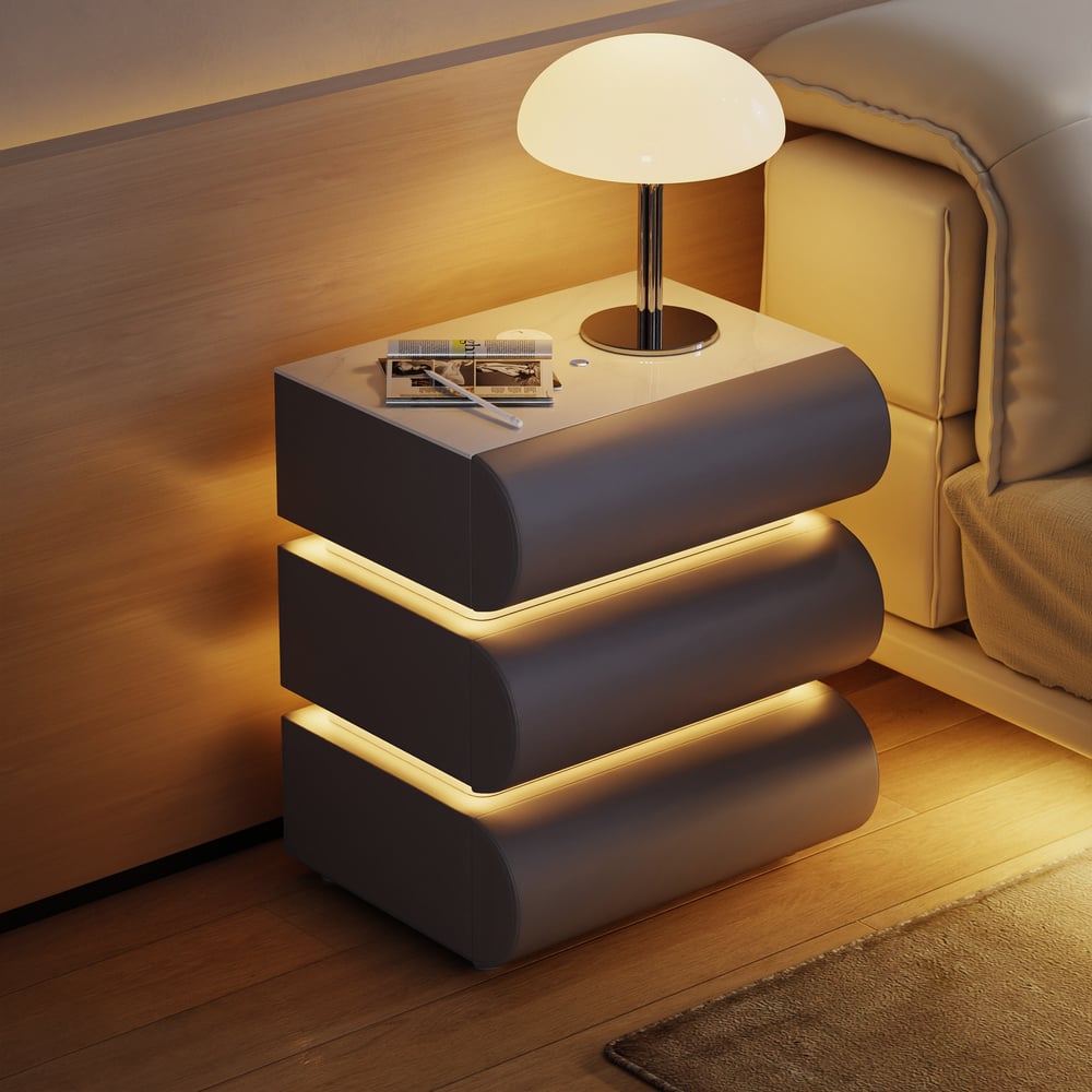 Humply Leather 3-Drawer Smart LED Nightstand window image
