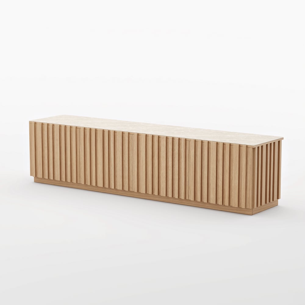 TV Lowboard Aura 213 cm in Grooved Ash in Natural with Sintered Stone Top window image