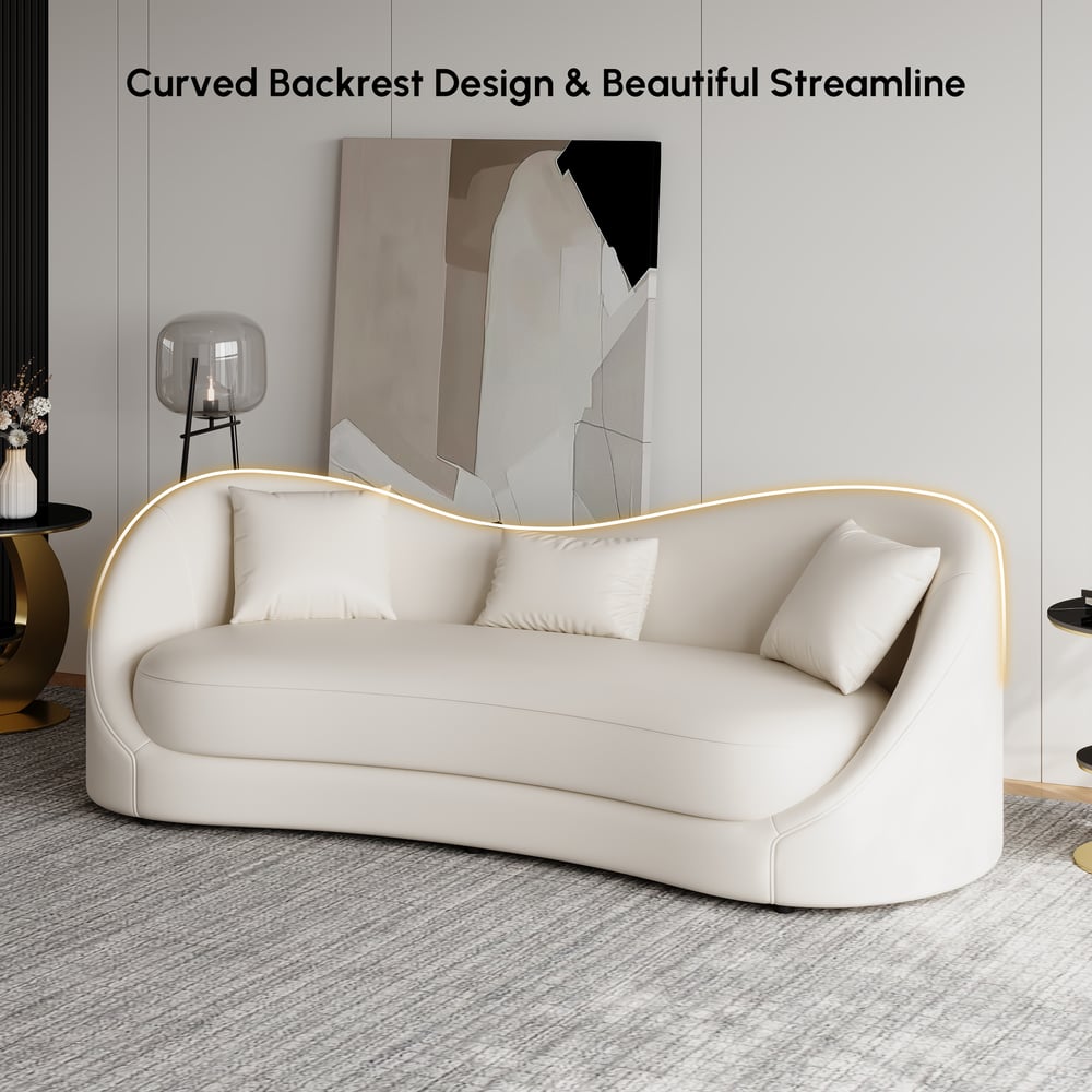 84" Performance Leather Curved Upholstered Sofa with Pillows window image