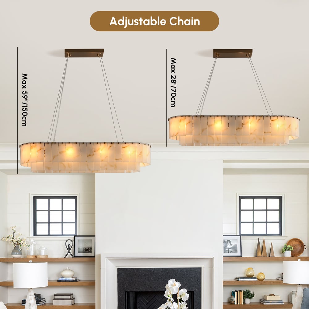 12-Light Linear Chandelier Alabaster-Look 2-Tier Dining Chandelier 40" window image