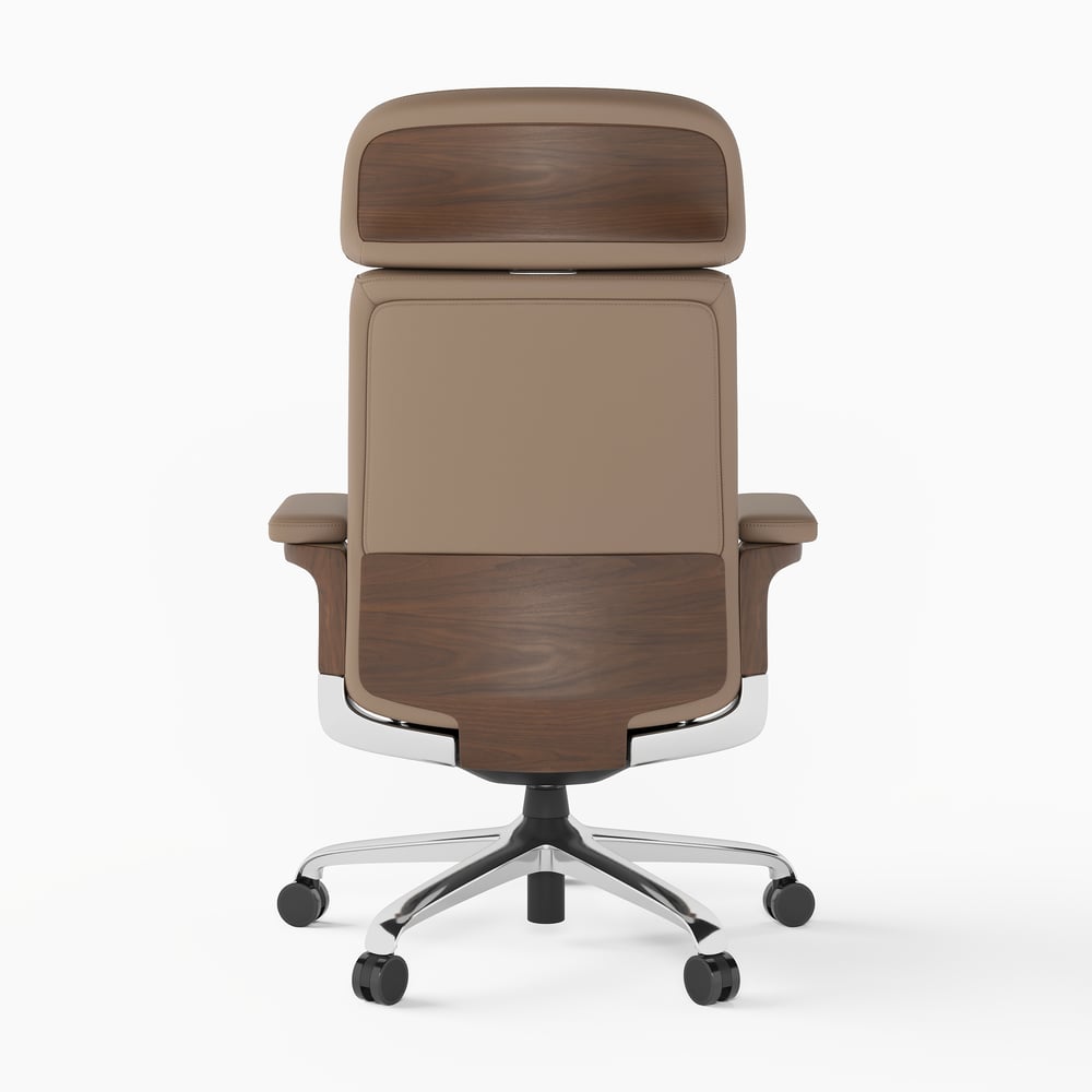 Khaki Genuine Leather Swivel Office Chair with Ergonomic Synchro-Tilt Recline System window image
