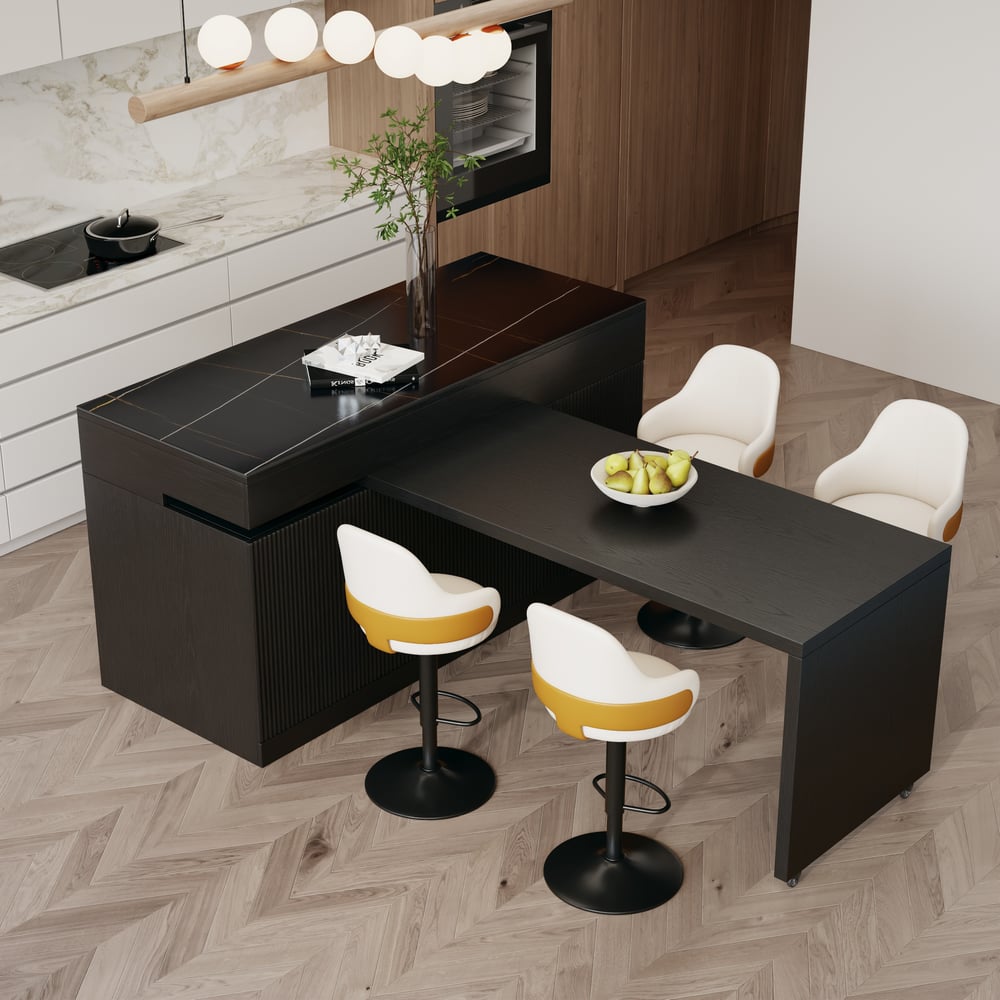 205 - 270 cm Extendable Matte Sintered Stone Kitchen Island with Storage, Black window image