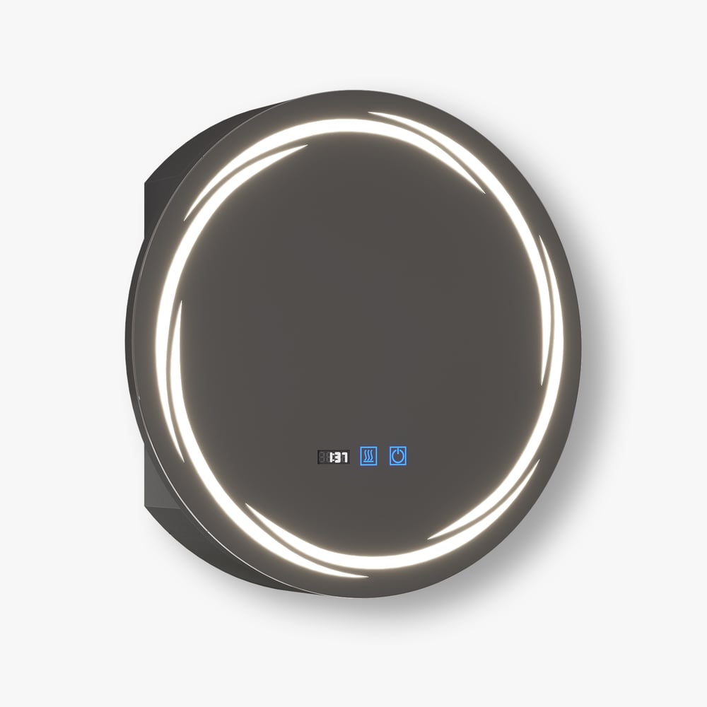 60cm Runder Schwarzer LED-Spiegelschrank mit Stauraum, Beschlagfrei, Dimmbar Schaufensterbilder