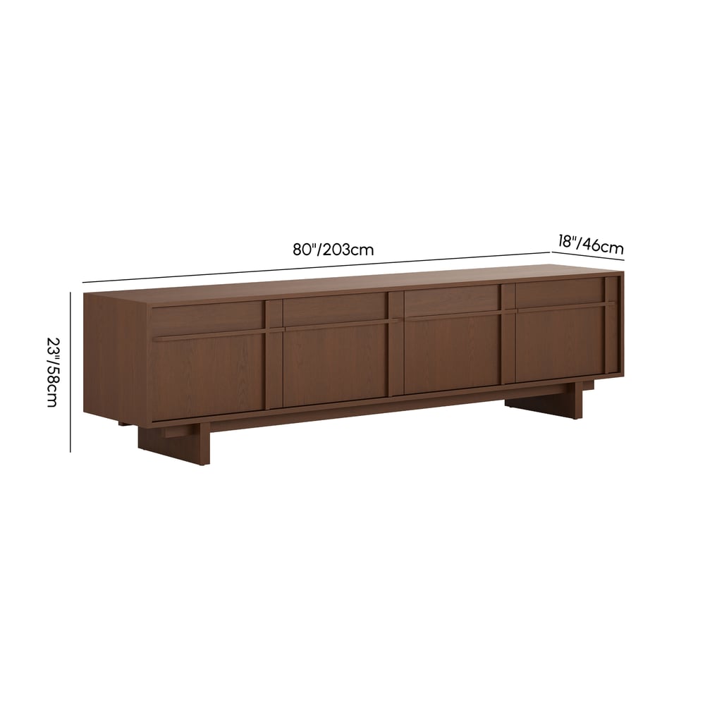 Panvyr 80" Ash Wood Walnut TV Stand with Storage weights dimensions image