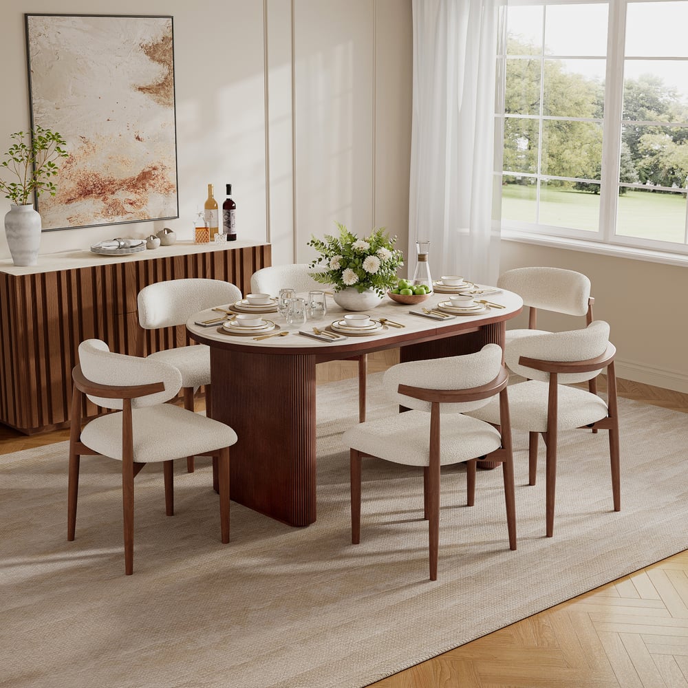 79"-95" Extendable Sintered Stone Dining Table Set with 6 Chairs window image