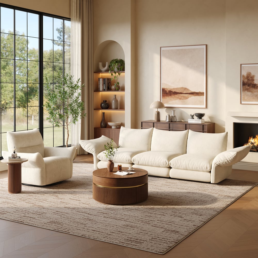 281cm 3-Piece Chenille Sectional Sofa with Adjustable Armrests & Backrest window image