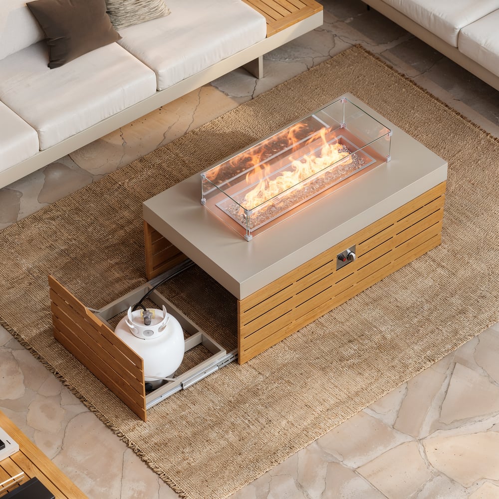 Tevara Outdoor 47" Propane Smokeless Aluminum Rectangular Fire Pit Table in Sand window image