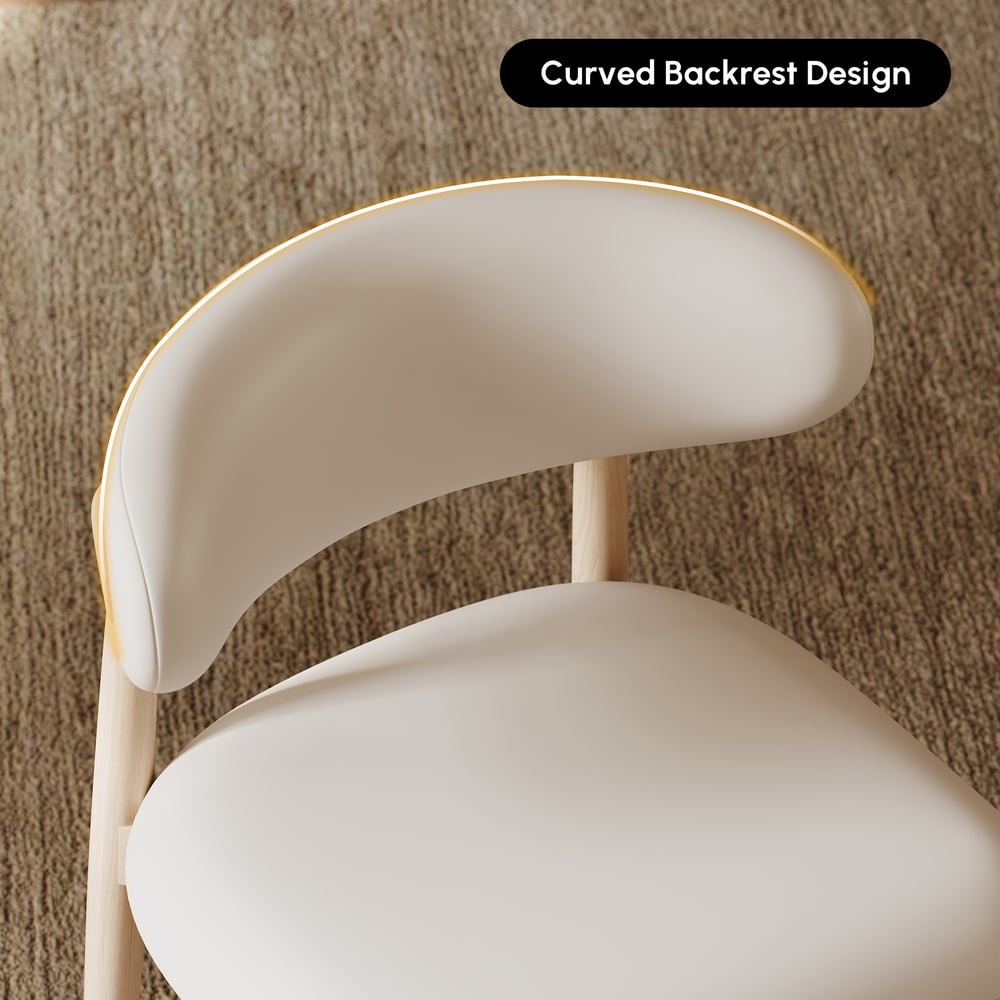 Chaise de salle à manger moderne en cuir PU blanchi avec pieds en bois d'hévéa, 1 pièce image de fenêtre