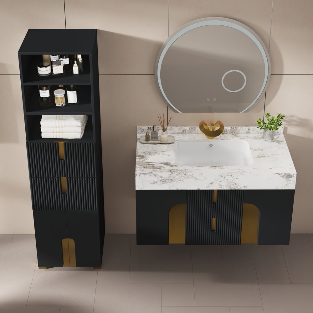 Artis 149cm Tall Bathroom Storage Cabinet & 92cm Wall-Mounted Single Vanity Set window image