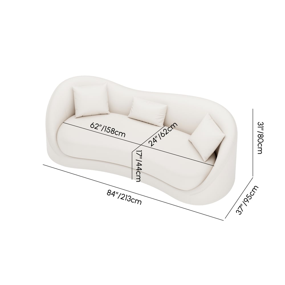 84" Performance Leather Curved Upholstered Sofa with Pillows weights dimensions image