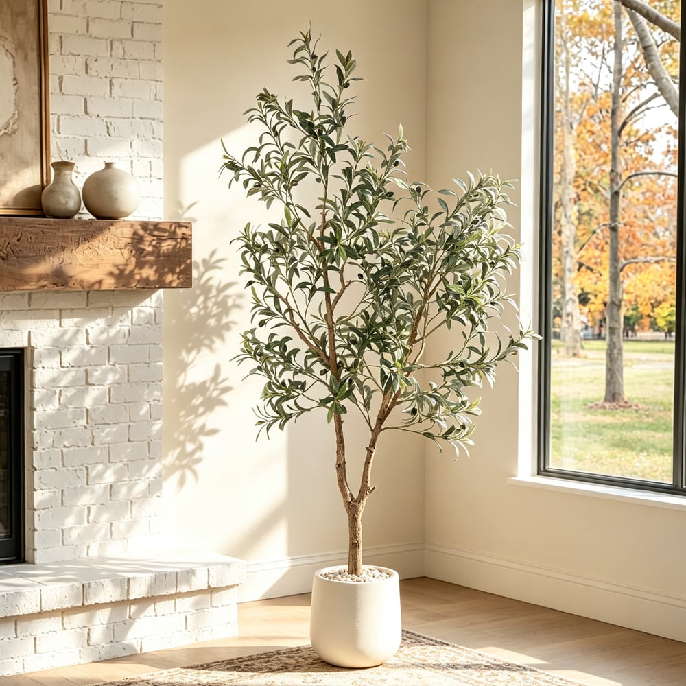 6 ft. Artificial Olive Tree with Planter and Decorative Pebbles window image
