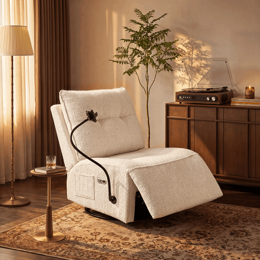 Performance Chenille Power Swivel Rocker Recliner Accent Chair with Phone Holder window image