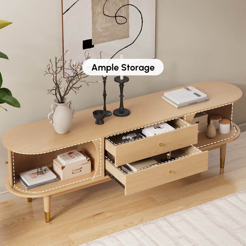 72" Ash Wood Fluted TV Stand with Storage window image