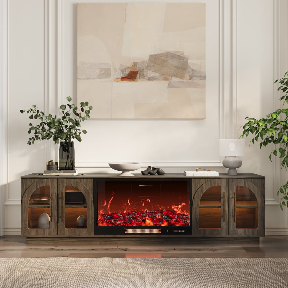 Arune 80" Arched Glass Doors Electric Fireplace TV Stand with Remote Control window image