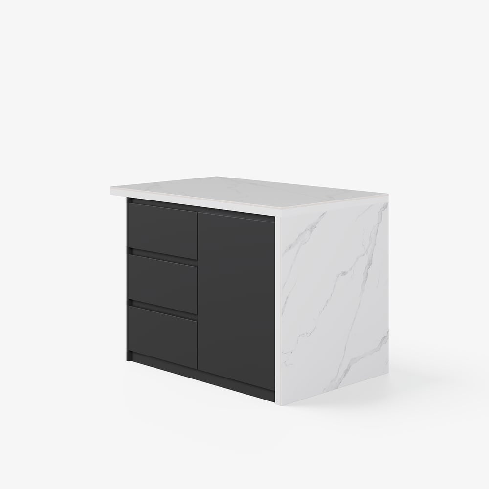 Modern 50" Glossy Sintered Stone Kitchen Island with Storage, White & Black window image