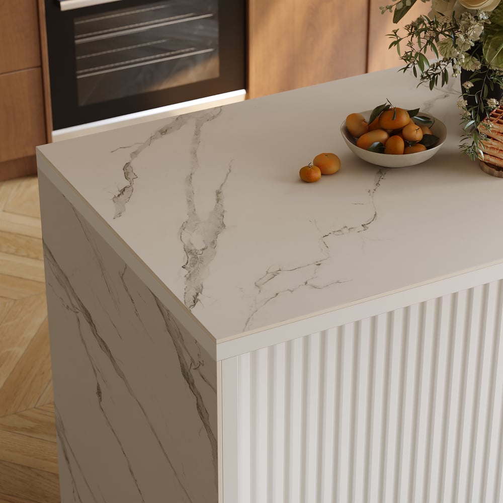 Modern 1270mm Glossy Sintered Stone Kitchen Island with Storage, White window image