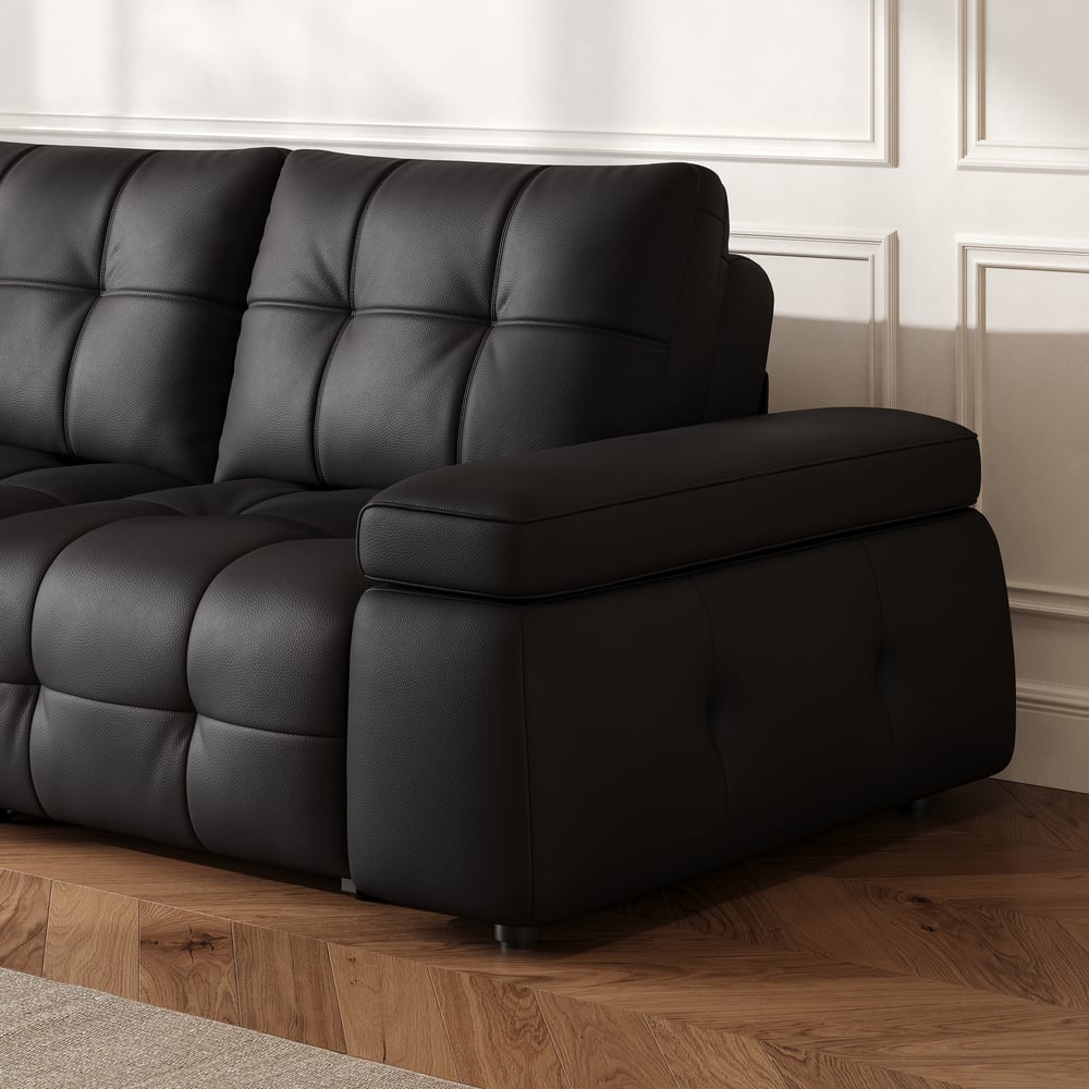 96" 2-Seater Genuine Leather Power Convertible Sleeper Sofa with adjustable armrests window image