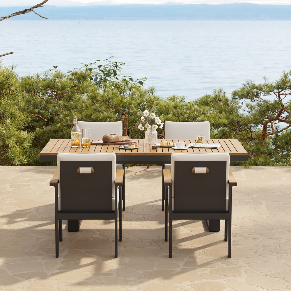 Tevara 5 Pieces Rectangle Wood & Aluminum Outdoor Patio Dining Set for 4 Person window image