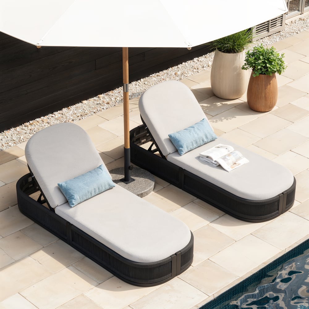 Costra Outdoor Aluminum & Rope Weave Reclining Chaise Lounge in Black window image