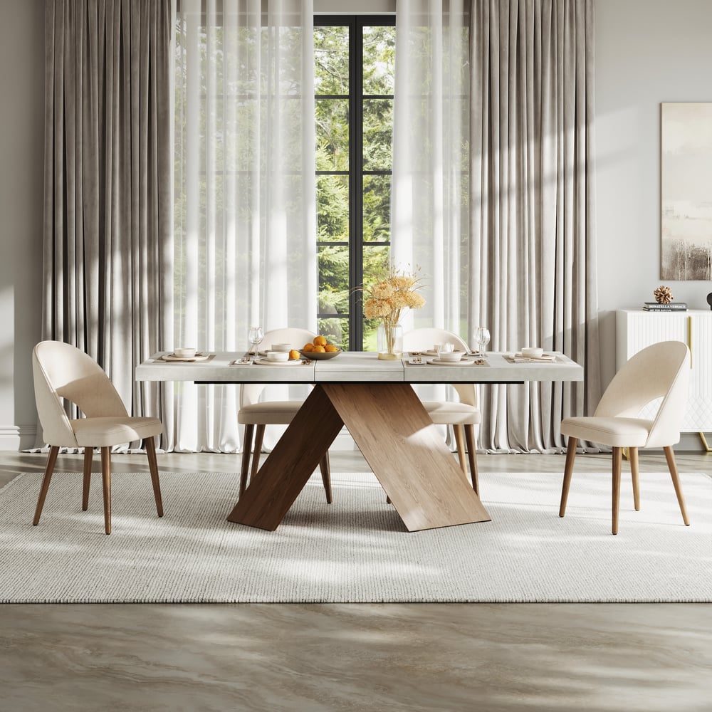 Juego de comedor Mesa de comedor de madera extensible de 160 a 200 cm con 6 sillas Imagen de ventana