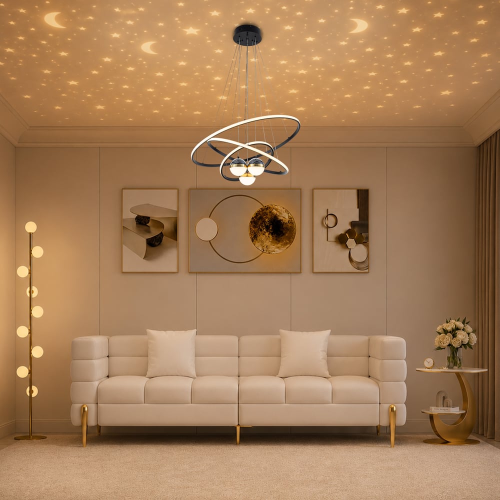 31" 6-Light LED Chandelier with Starry Projection, Dimmable & Adjustable window image