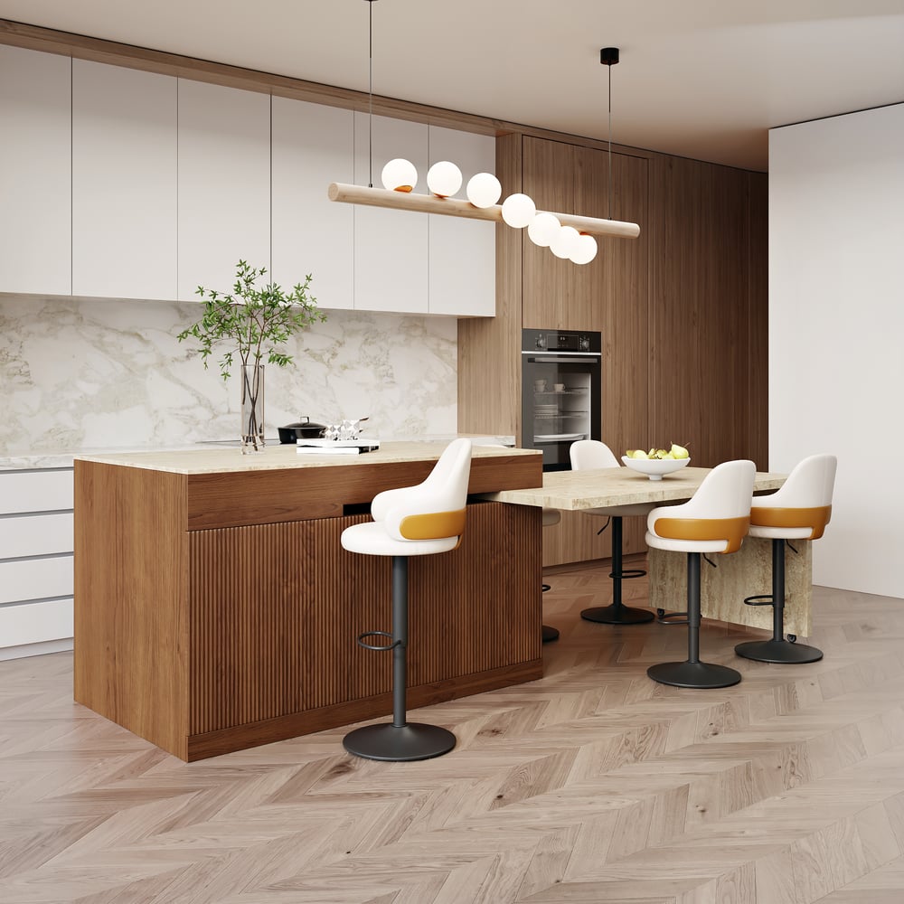 Îlot de cuisine en bois extensible de 81'' à 112'' avec rangement, Noyer image de fenêtre