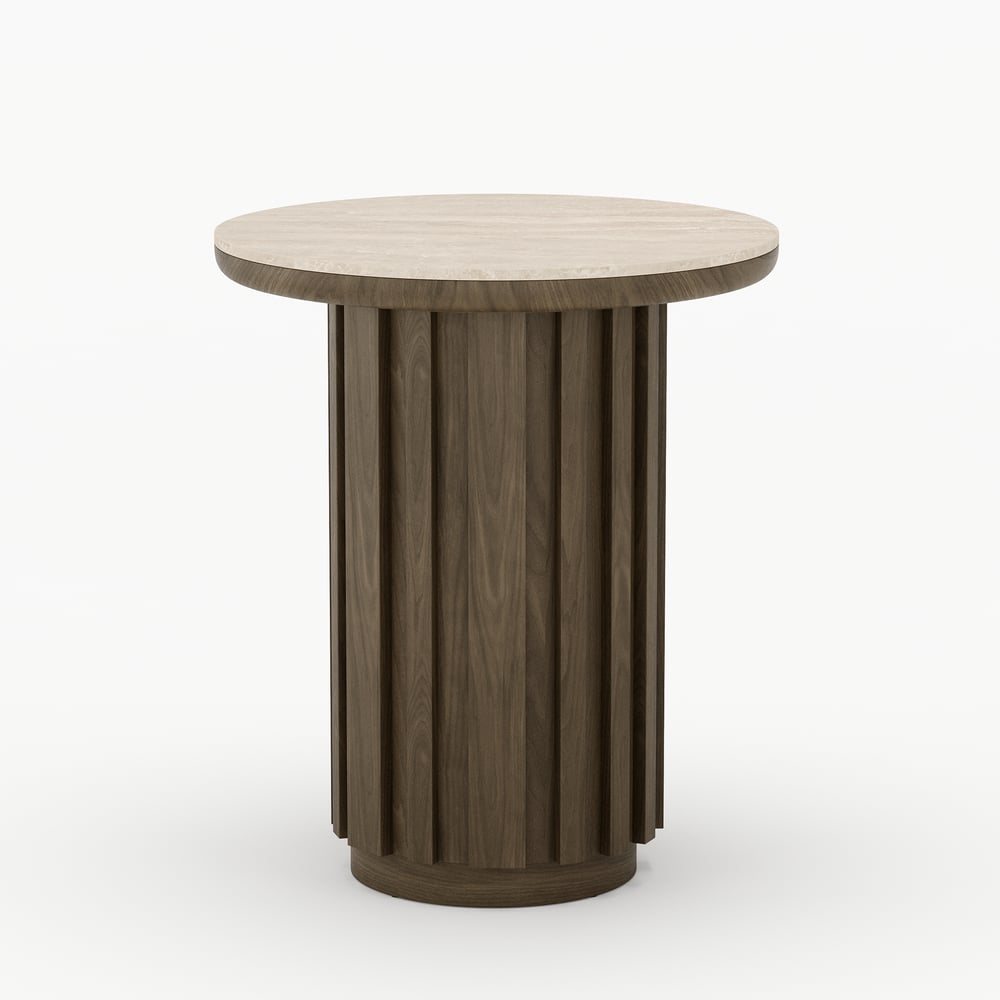 Aura Ash Wood Fluted Round Side Table with Sintered Stone Top window image