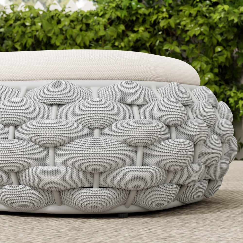 Cocaro Outdoor Hand-Woven Rope Footrest Storage Ottoman in Light Grey window image