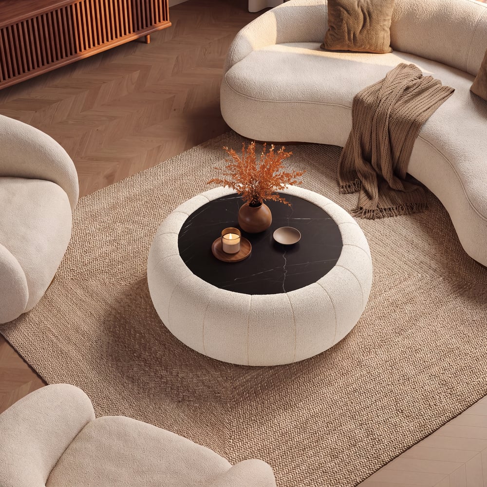 Modern 39" Round Performance Chenille Ottoman Coffee Table with Hidden Storage window image