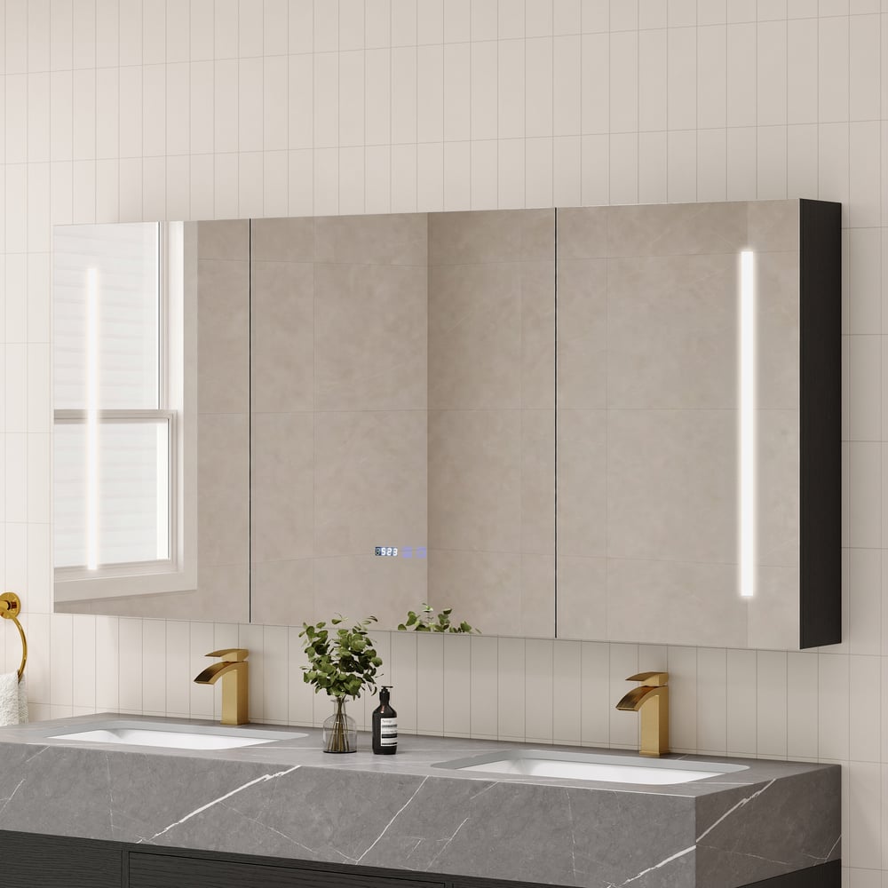59" LED Bathroom Medicine Cabinet with Anti-Fog, Dimmable Tri-Color Lighting window image