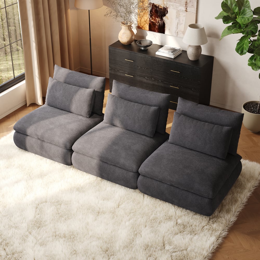 108" 3-Piece Light Gray Chenille Modular Sectional Sofa with Hidden Storage window image