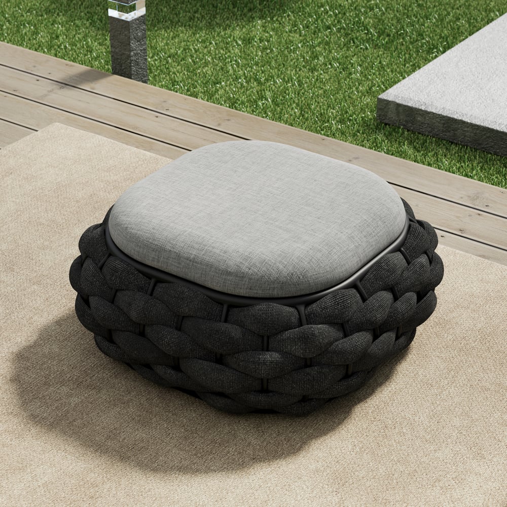 Cocaro Outdoor Hand-Woven Rope Footrest Storage Ottoman in Dark Grey window image