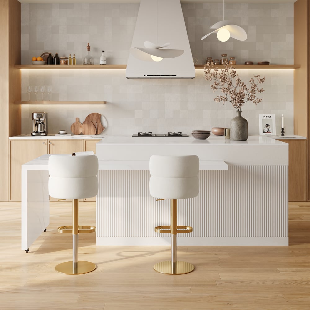 Modern 81"-112" Sintered Stone Kitchen Island with Drawers & Doors, White window image