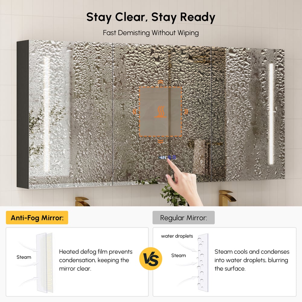 59" LED Bathroom Medicine Cabinet with Anti-Fog, Dimmable Tri-Color Lighting window image
