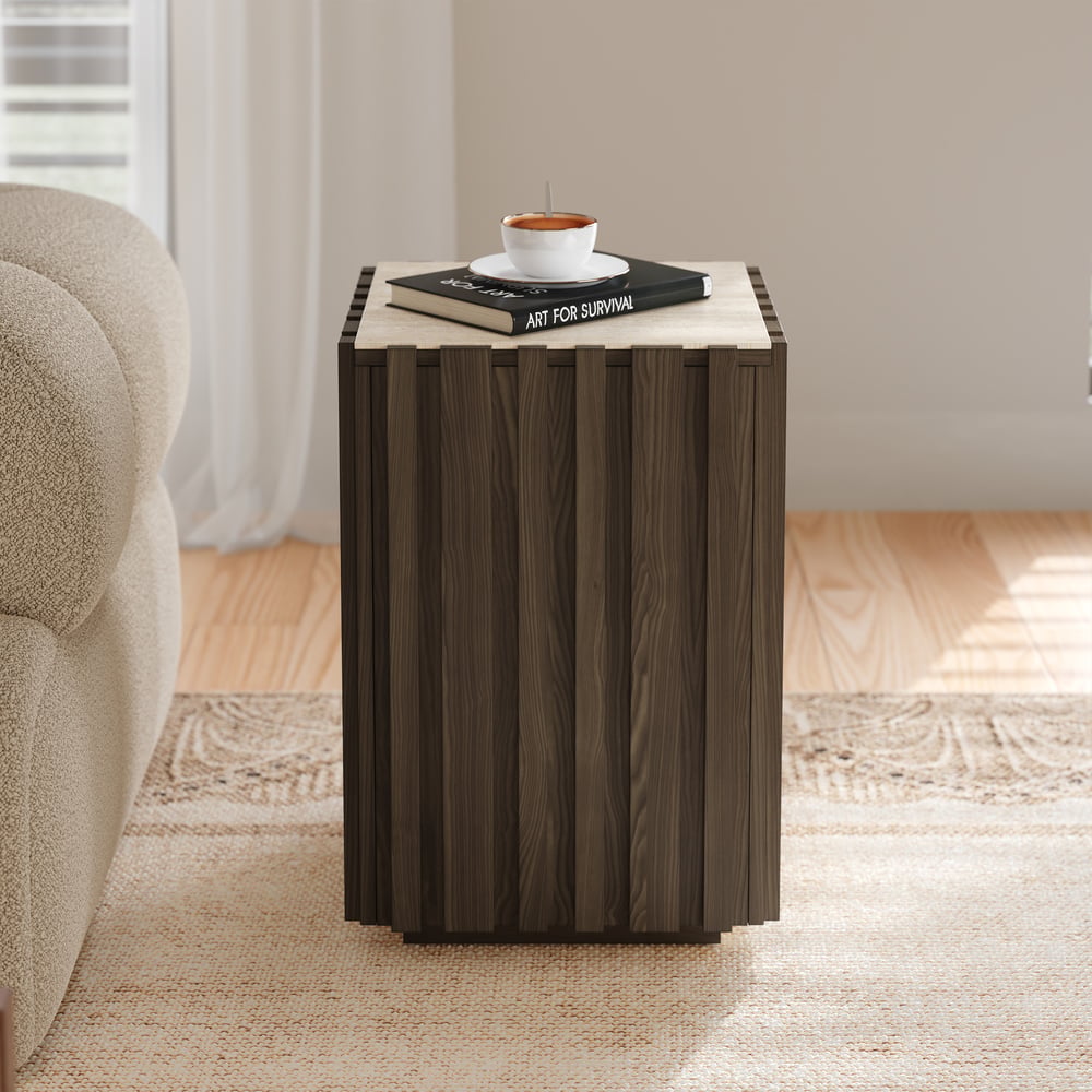 Aura Ash Wood Fluted Side Table with Sintered Stone Top window image