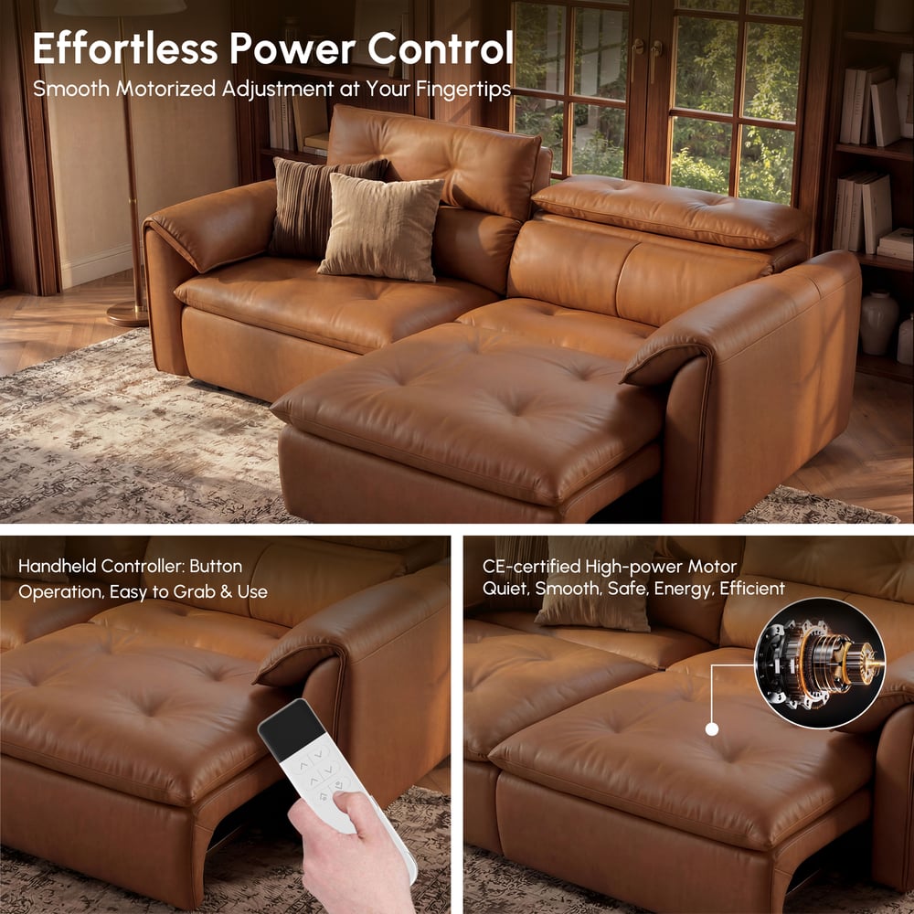 87" 2-Seater Genuine Leather Power Convertible Sleeper Sofa window image