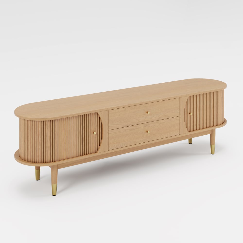 72" Ash Wood Fluted TV Stand with Storage window image