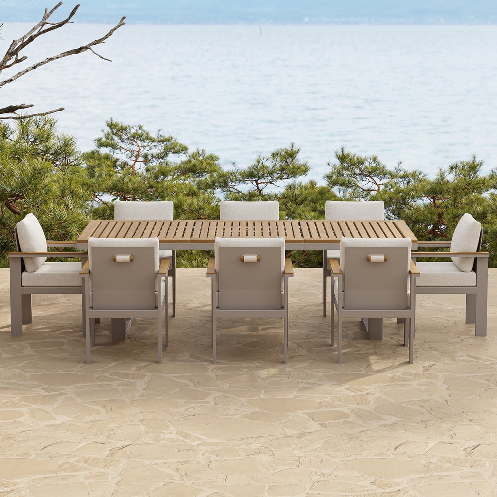 Tevara Outdoor Teak & Aluminium Dining Chairs in Sand, Set of 2 window image