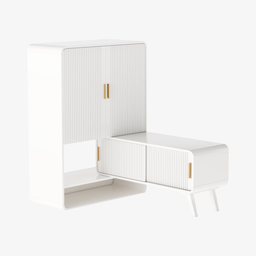 37" Warm White Shoe Storage Fluted Entryway Cabinet, Right Hand window image