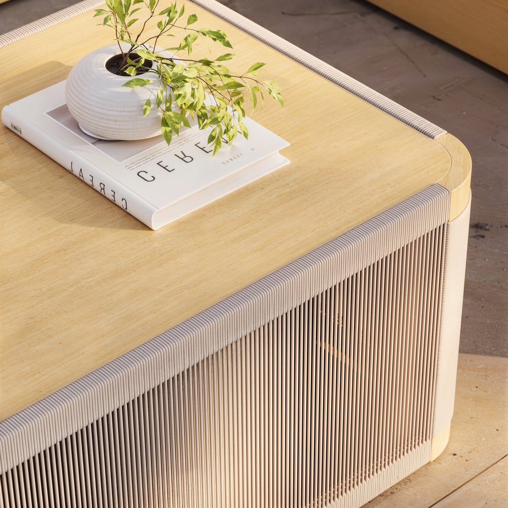 Costra Handwoven Rope L-Shaped Outdoor Sofa with Coffee Table in Ivory window image