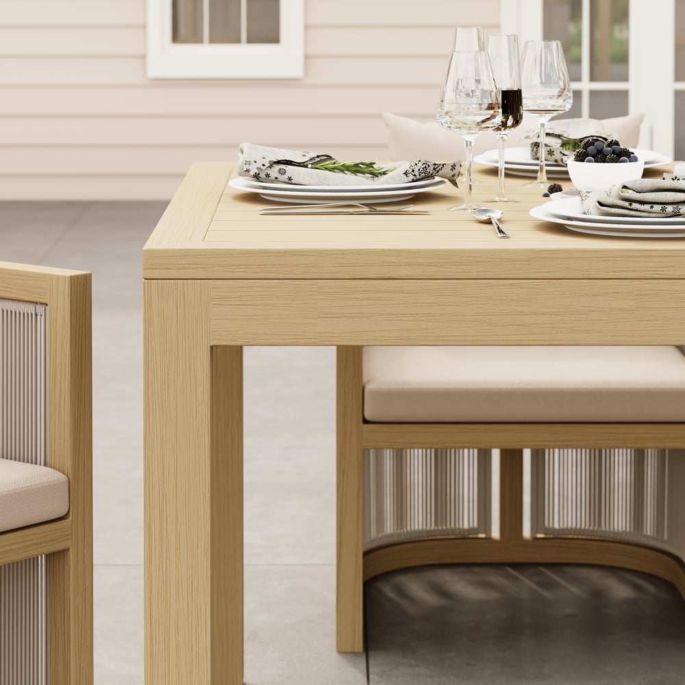 Wevara 78" Natural-Finish Aluminum Slatted Outdoor Dining Table in Natural window image