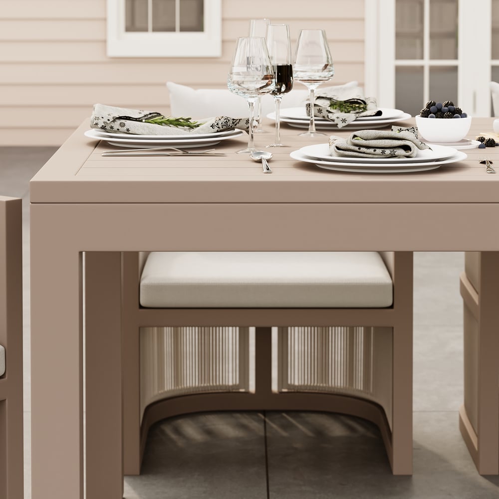 Wevara 87" Sand-Finished Aluminum Slatted Outdoor Dining Table in Sand window image