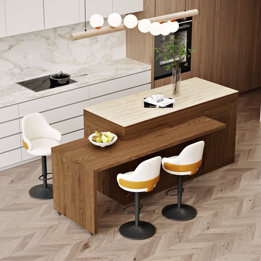 81''-106" Extendable Matte Sintered Stone Kitchen Island with Storage, Walnut window image