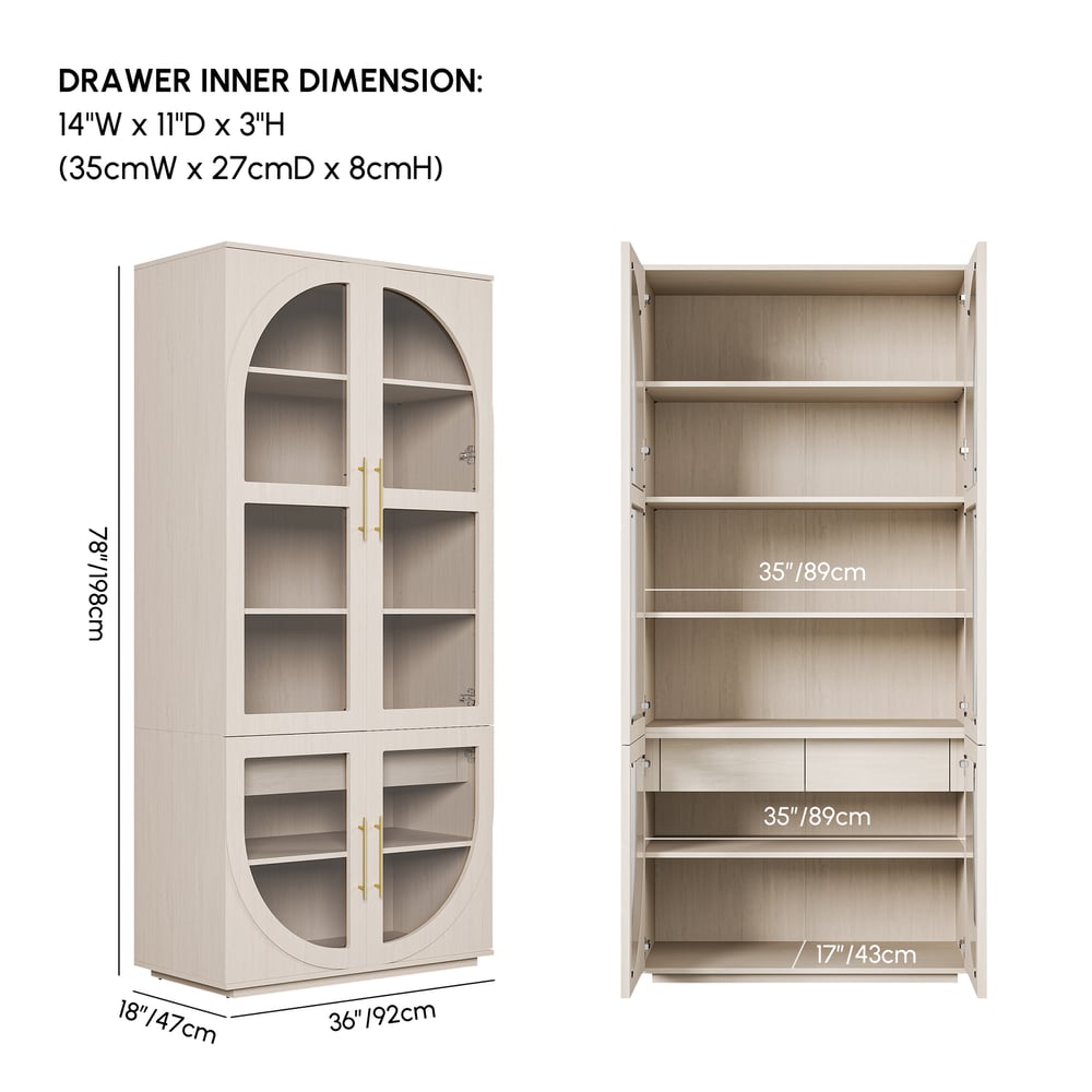 Arune Whitewash Glass Tall Display Cabinet with Drawers & LED weights dimensions image